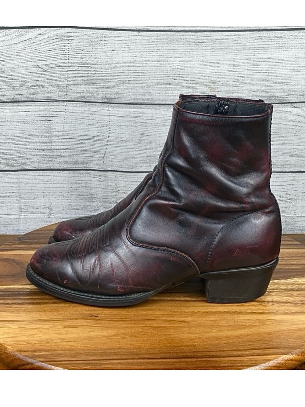 Laredo Ankle Western Boot Side Zip Red Leather Comfort Men’s Shoe Size 8 Wide
